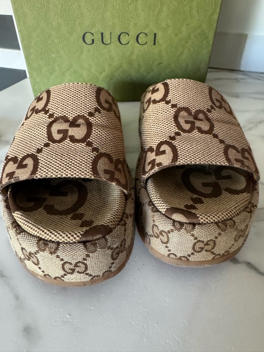 Gucci GG Canvas Platform Slides 38.5